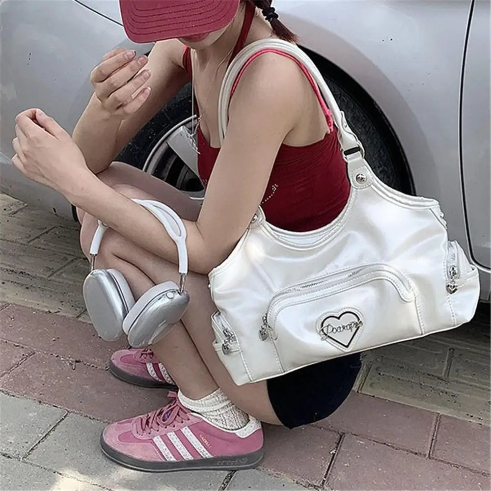 Pearl White Shoulder Bag for Women Multiple Pockets Women Handbags Underarm Bag American HeavyDuty Large Capacity Tote Bag 251031