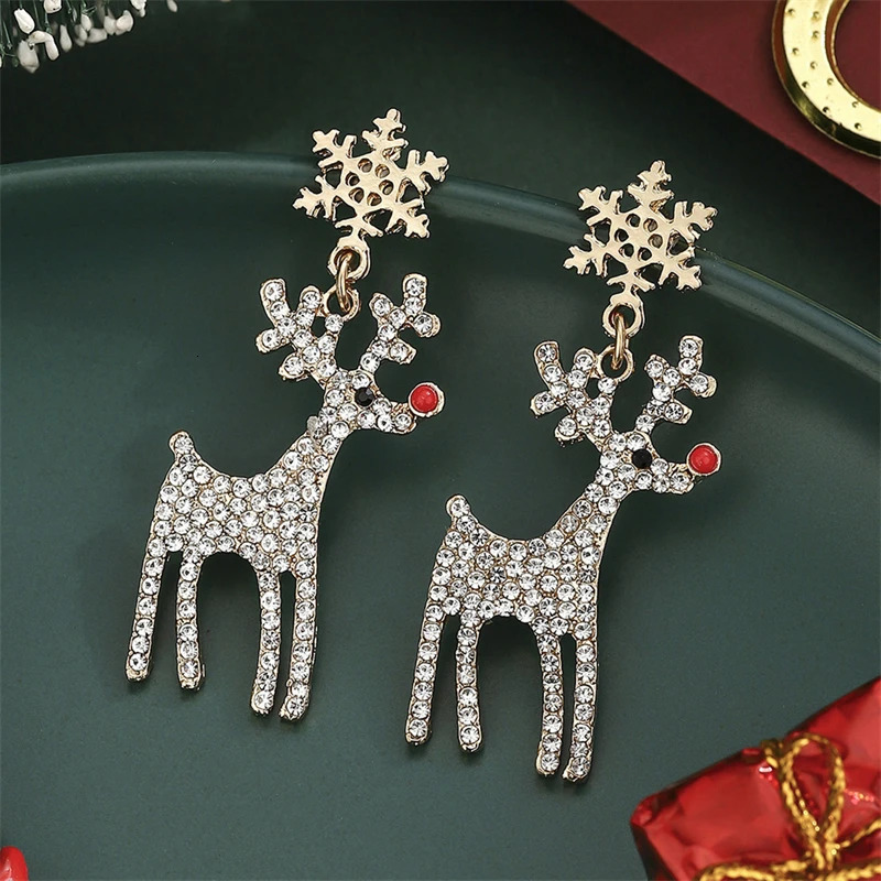 Exquisite Elk Earrings for Women Girls Shiny Crystal zircon Snowflake Deer Dangle Earring Christmas Year Jewelry 251104