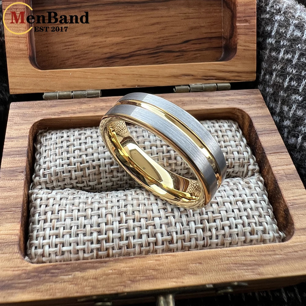 MenBand 6mm Wedding Engagement Gold Tungsten Ring Flat Brushed Polishing Center Groove Comfortable Fit 251031