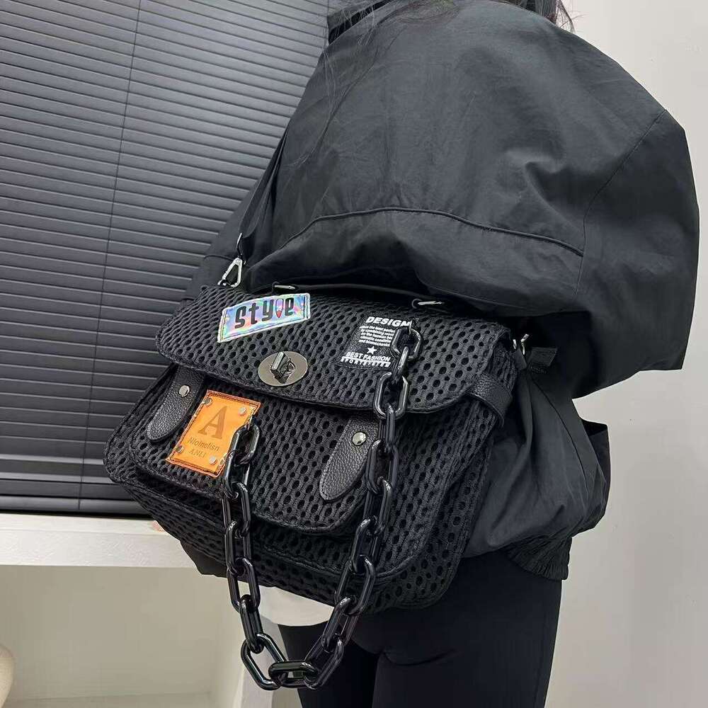 Women Style Black Nylon With Chain Strap Front Pocket Streetwear Design, Detachable Shoulder Strap, Perfect For Daily Use And Vacation, Casual City