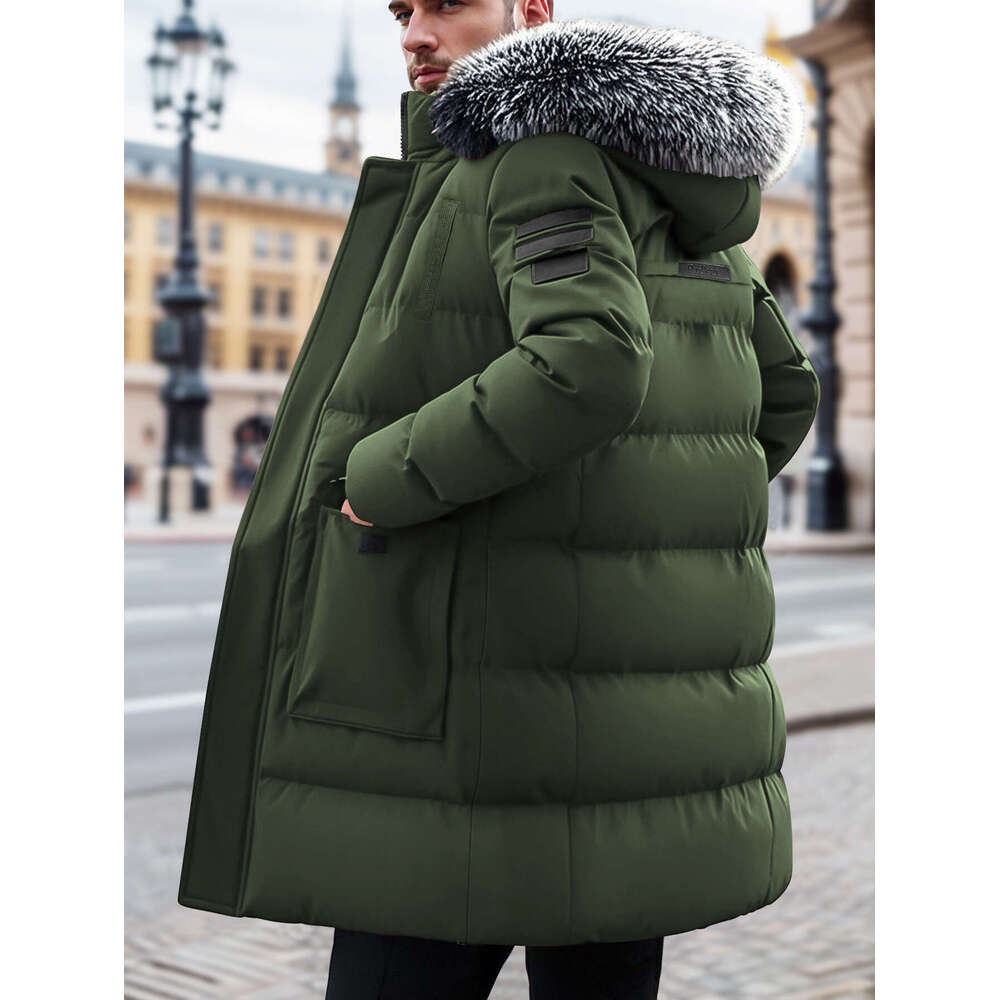 Men's Heavy-Duty Winter Coat, Detachable Fur-Like Hood & Collar, Long Jacket With Large Pockets, Cold-Weather Outerwear For Skiing And Commuting,