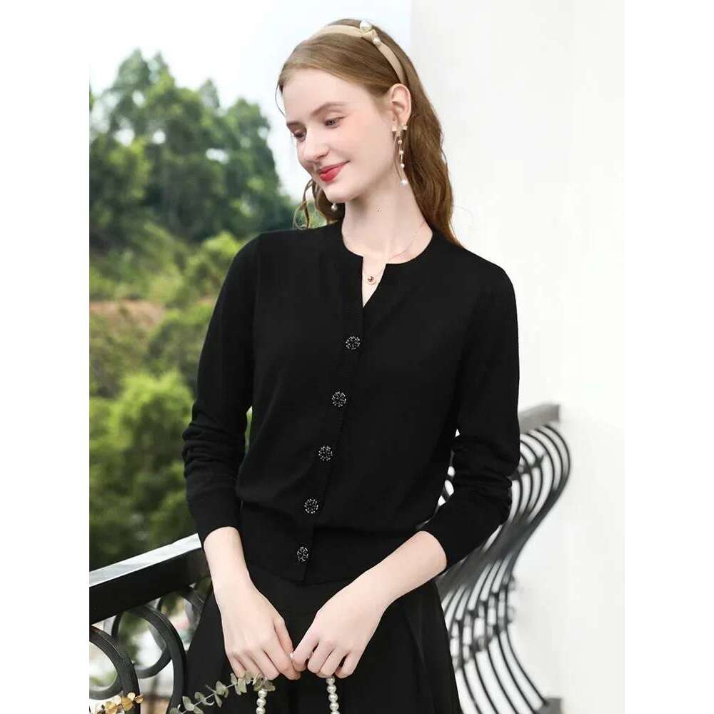 Red V-Neck Knitted Cardigan Fall Clothes Women New Sweater Solid Basics Office Lady Casual Coat