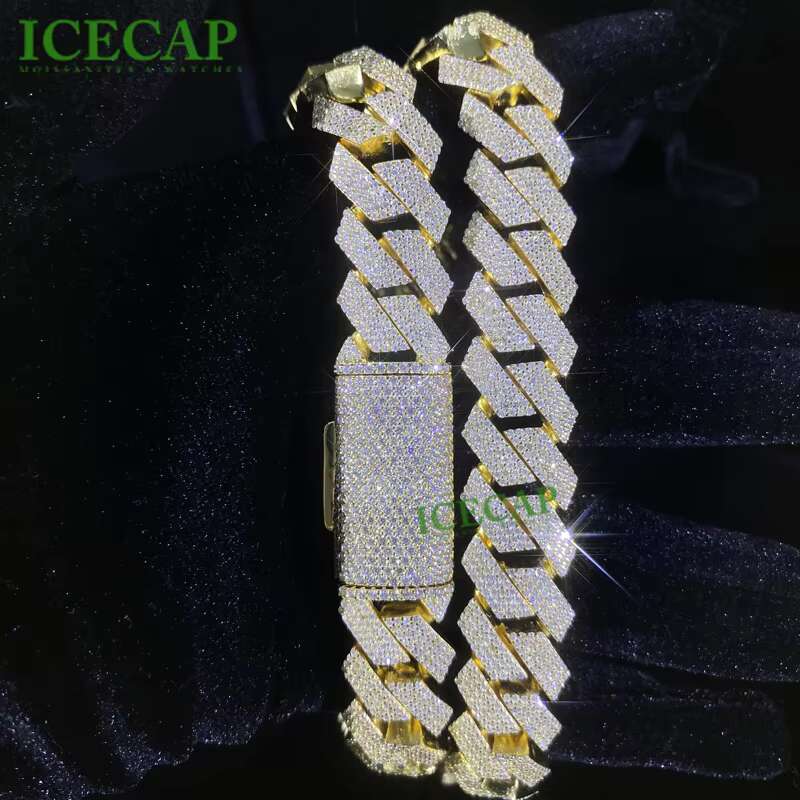 Luxury 15mm Two Tone Miami Cuban Necklace Iced Out VVS Moissanite Diamond 925 Sterling Silver Cuban Chain Hiphop Fashion Jewelry