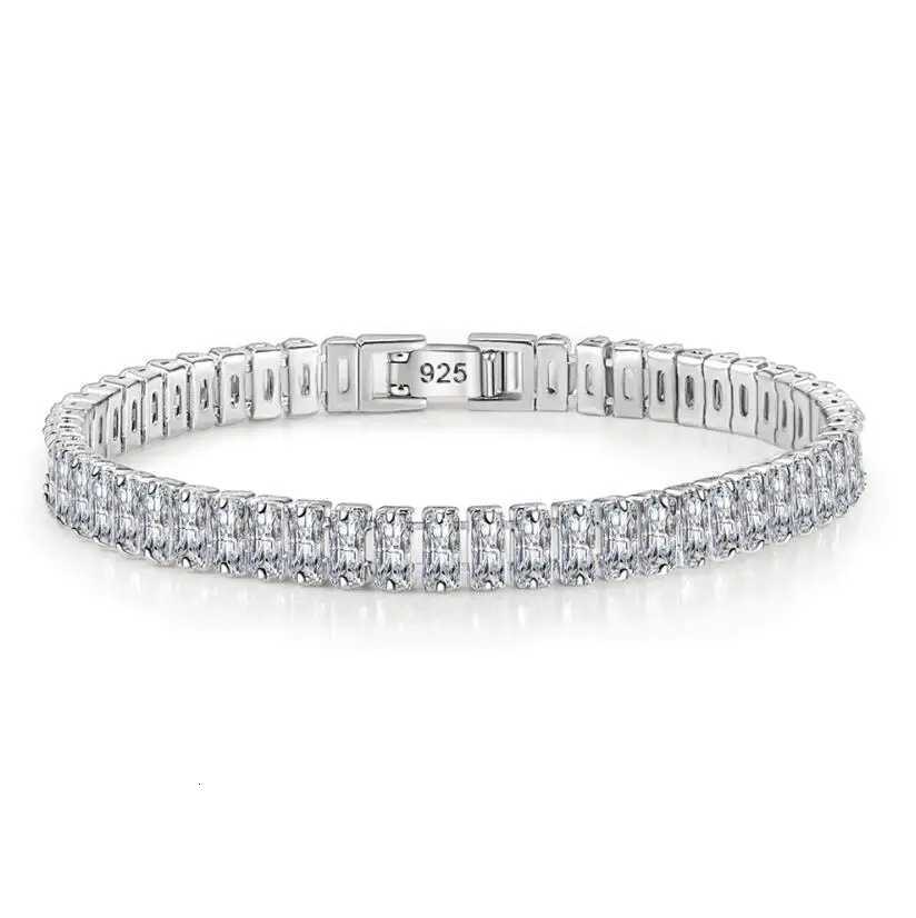 1ct 57mm Emerald Cut Moissanite Tennis Bracelet for Women Men Original Sterling Silver 925 Chain Party Bangles WholesaleXJ251105