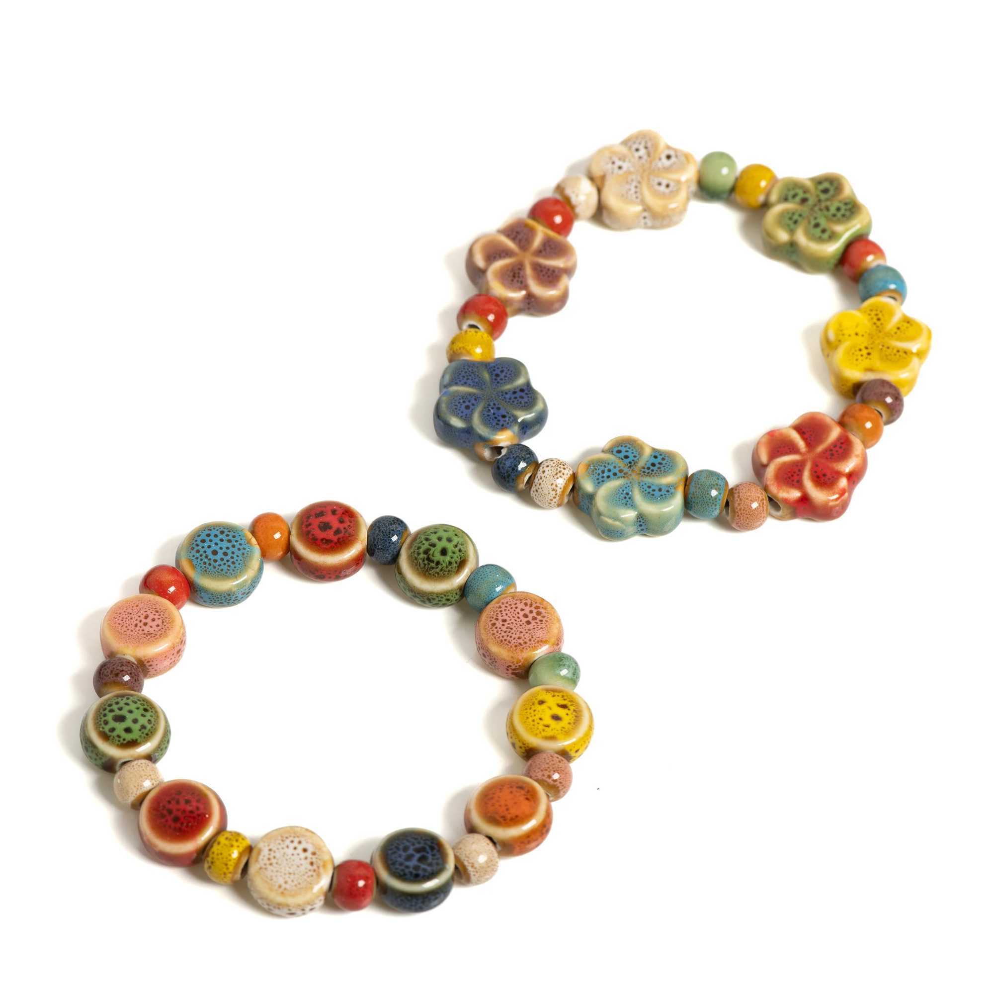 Handmade Colorful Floral Ceramic Beaded Adjustable Stretch Boho Jewelry Elastic Wristband for Women Teens S001185 C251105