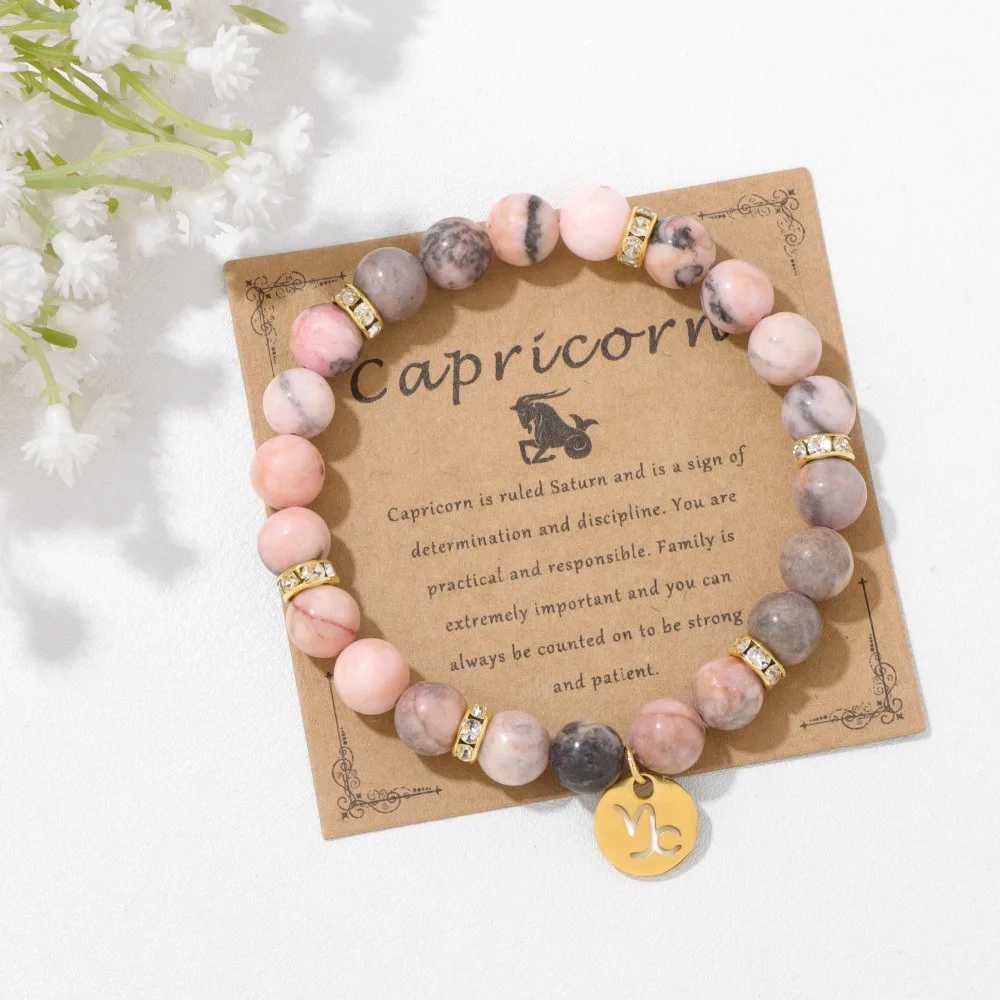 MHSSUN 12 Star Zodiac Sign Pink Zebra Stone Beadeds Constellation Fashion Birthday Party Jewelry For Women Men C251105