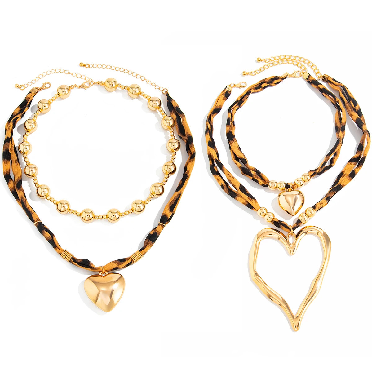 Salircon 2 Styles Trendy Leopard Print Chain Large Heart Pendant Necklace Women Punk CCB Beaded Choker Daily Wear Jewelry Gifts 251031