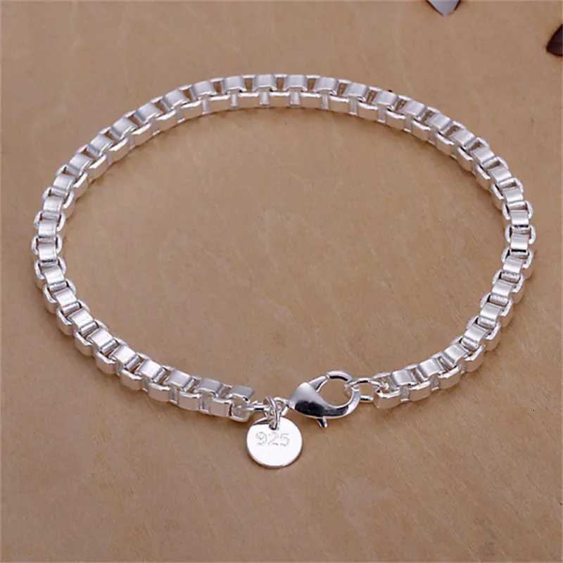 New Charm 925 Sterling Silver 8 Inches 4MM Box Chain Bracelet For Women Men Fashion Jewelry Gifts Party AccessoriesXJ251105