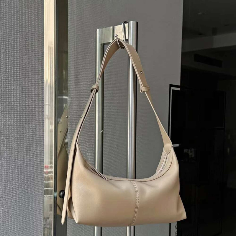 High Quality Leisure Retro Smooth Flap Hobo Hand Beige Kakhi Color Genuine Cow Leather Women Shoulder Crossbody Bag