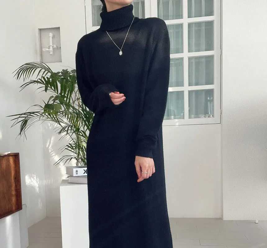 New 2025 Autumn Winter Sweater Dress Women Japanese y2k Turtleneck Long Sleeve Thicken Loose Knitted Long Dresses Hot Sale J251105