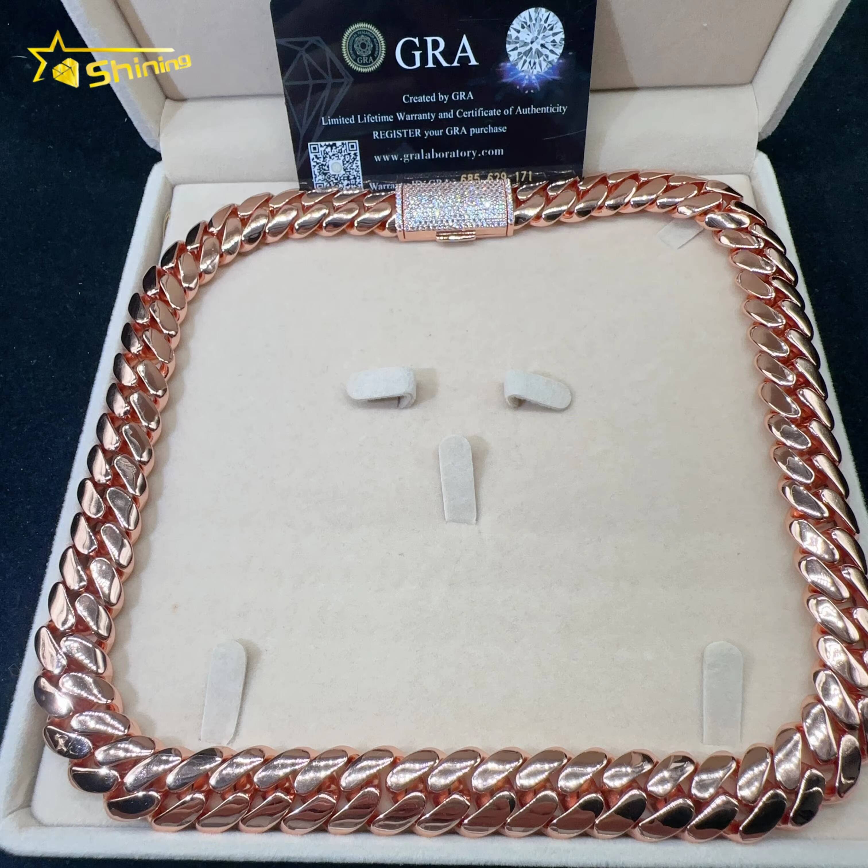 Fine Jewelry Custom Rose Gold Plated 925 Sterling Silver Luxury Hip Hop Cuban Link Chain