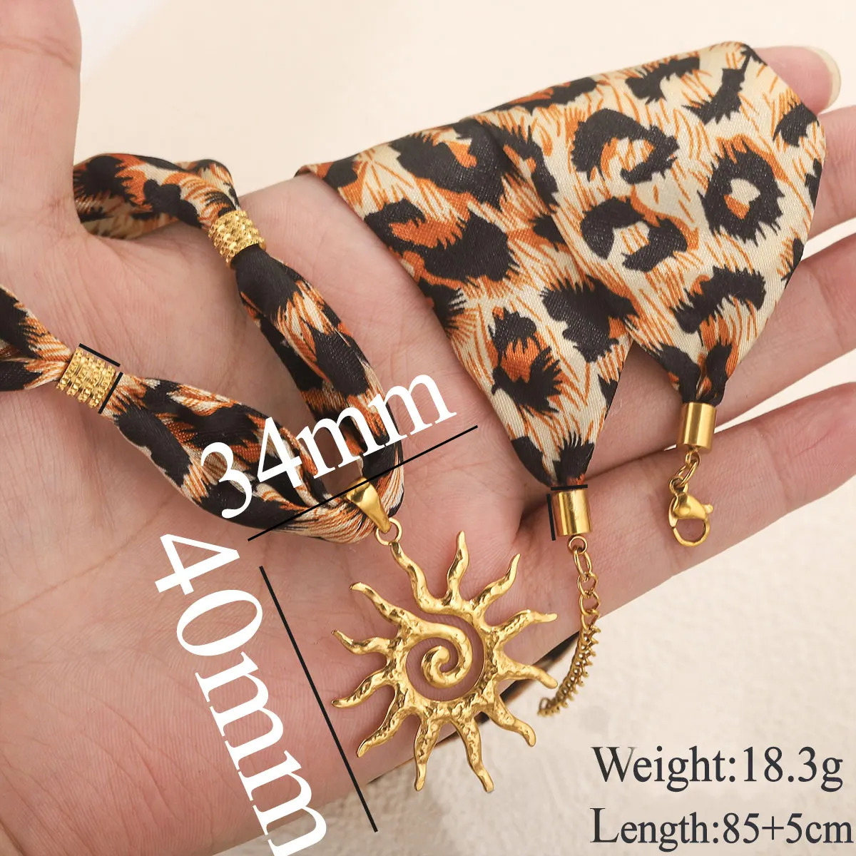 Aiovlo Leopard Ribbon Fashion Stainless Steel Necklace Sun Charm Gold Plated 18k for Womens Jewelry Accessories Party Gifts 251031