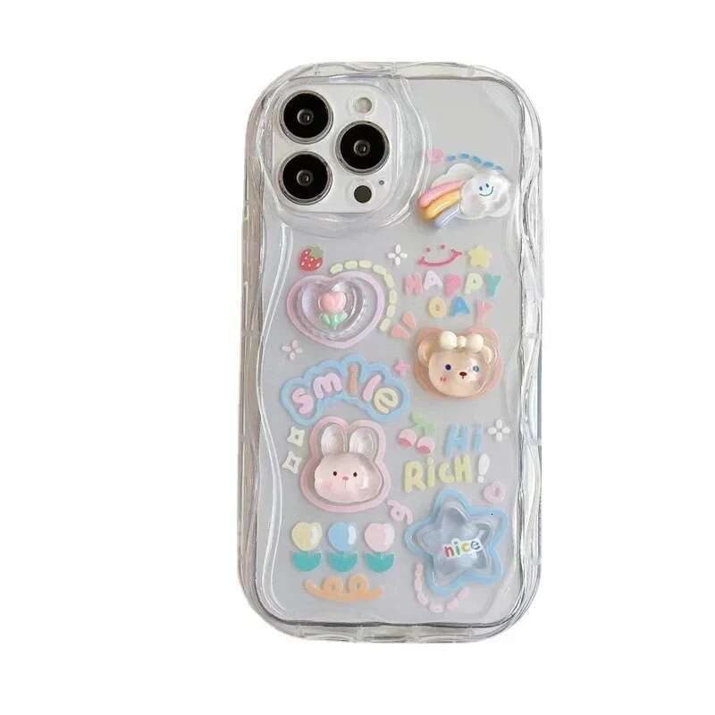 Korean 3D Bear Hang Phone Chain Lanyard Clear Soft Case For iPhone 16 15 14 Pro Max 11 13 12 Mini XR 8 7 Plus X XS SE Cute Cover