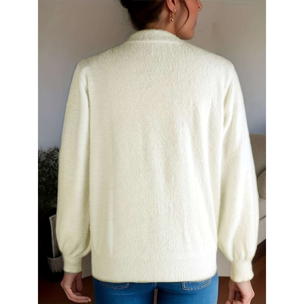 Lavender Sweater Faux Fur Women's Sweater | Loose Fit Thick Long Sleeve Round Neck Top, All-Season Elegant Casual & Formal Comfortable Winter Wea