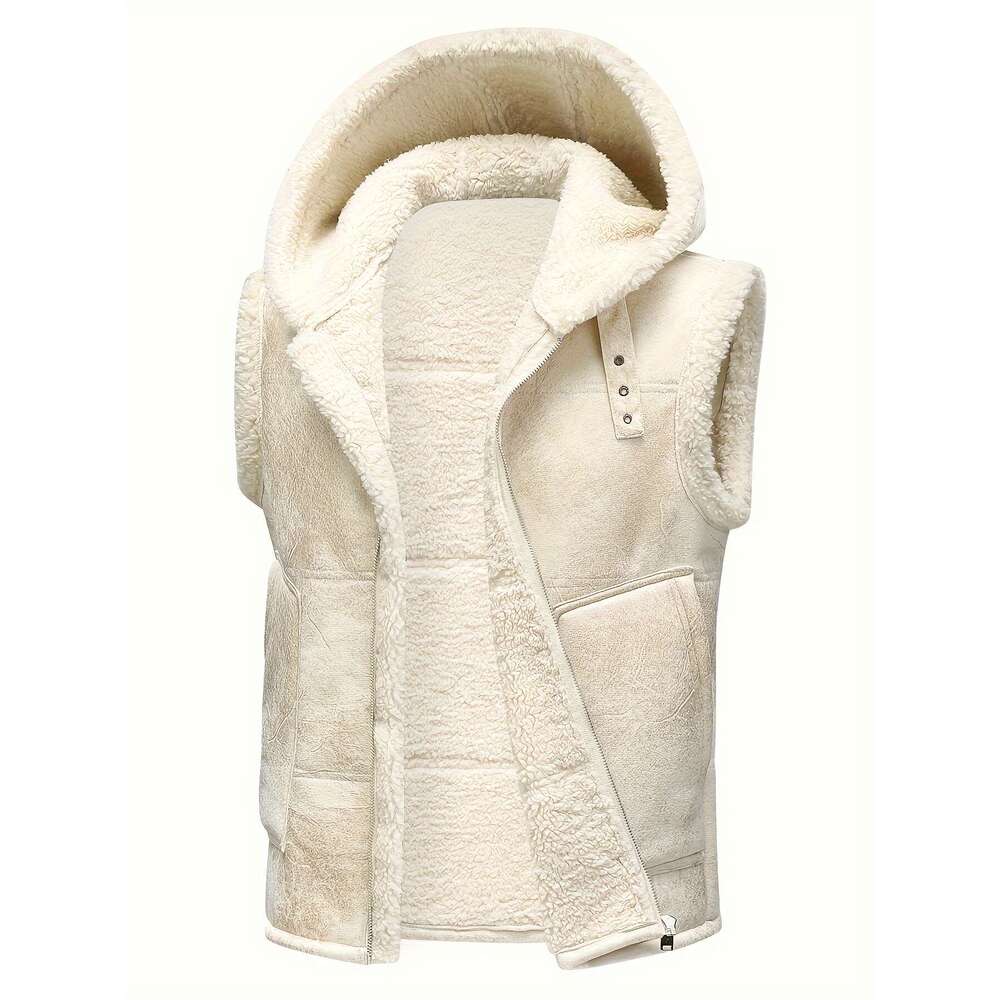 Warm Vest Warm Windproof Men's Fleece-Lined - Stylish Sleeveless With Zipper Pockets, Olive Green, Daily Comfort Vest Hooded Jacket | Functional 