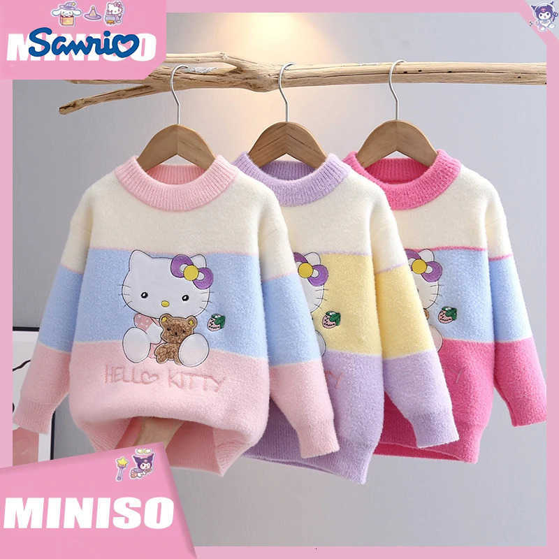 Sanrio Childrens Sweater Autumn/Winter New Cartoon Hello Kitty Girls Knitted Sweater Student Cute Warm Fashion Sweater H251105