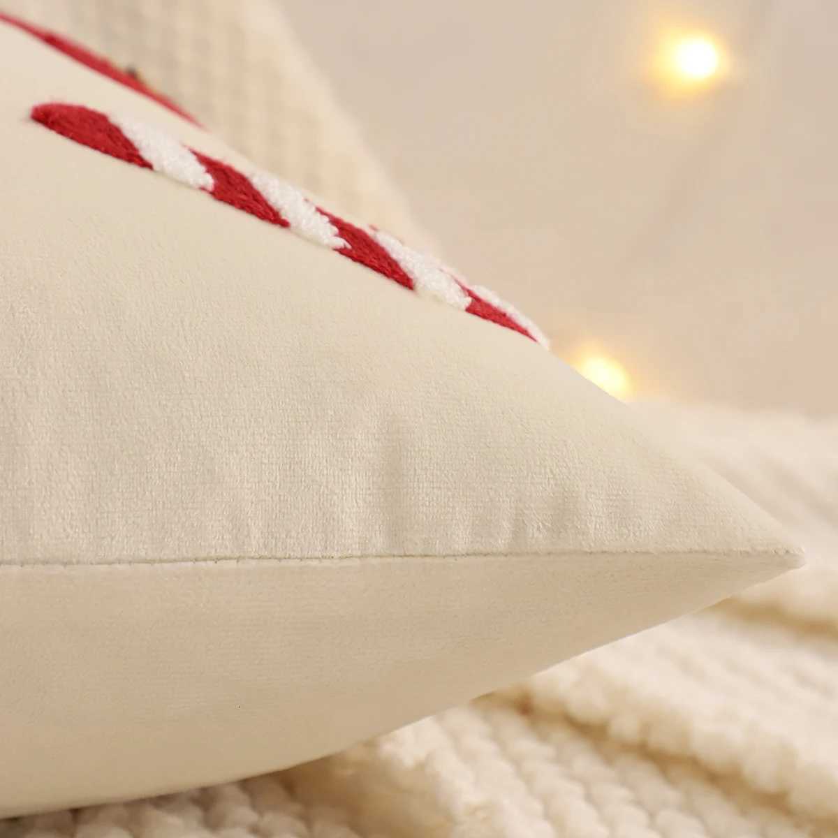 Embroidery Throw Pillow Cover Christmas Decoration Velvet Soft Christmas Tree Hat Cherry Winter Farmhouse Home Sofa Living Room Y251105