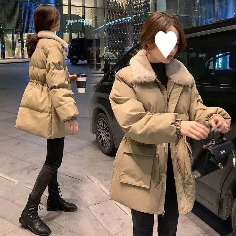 Korean Fashion Women Winter Parkas Fur Collar Thick Warm Snow Wear Padded Parka Ladies Street Loose Long Down Cotton CoatsT251105