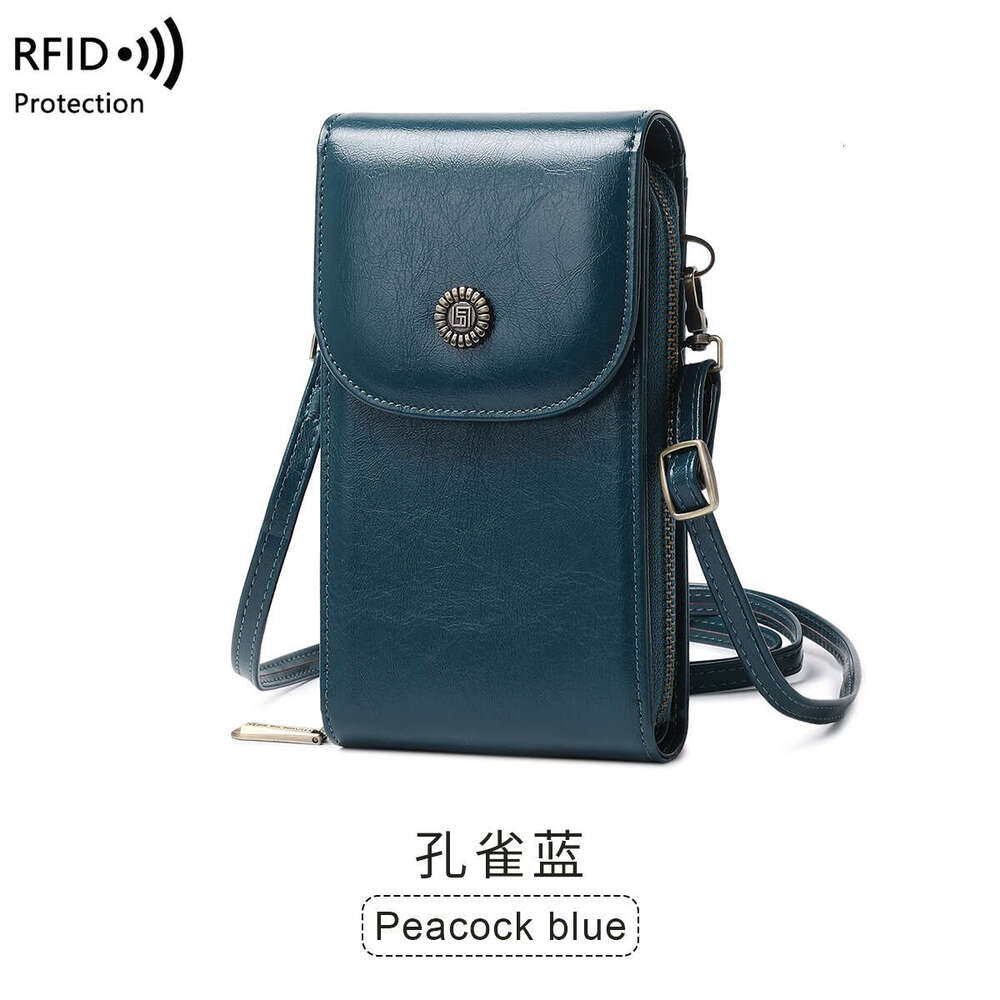 Cross-Border New RFID Anti-Magnetic Vintage Oil Wax Leather Phone Pouch Versatile Women's Single Shoulder Crossbody Bag