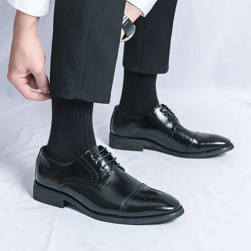Large Business Dress Black Lace up Carved Triple Joint 38-46 Office Leather Shoes Men's