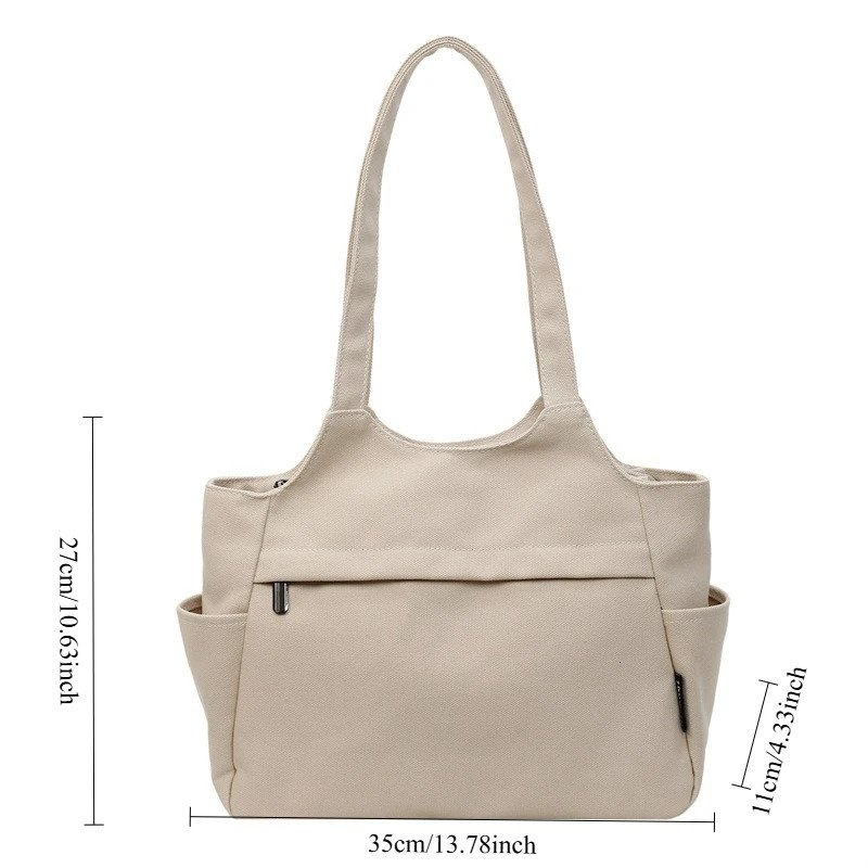 Solid Color Vintage Largecapacity Shoulder Bag Fashionable and Versatile Canvas Bag Simple Tote Bag 251104