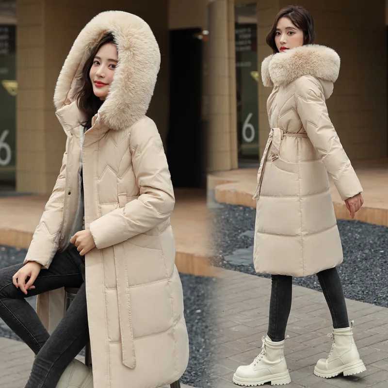 Long Belted Winter Coat Women Knee Length Slim Fit Puffer Jacket Thick Warm Quilted Trench CoatT251105