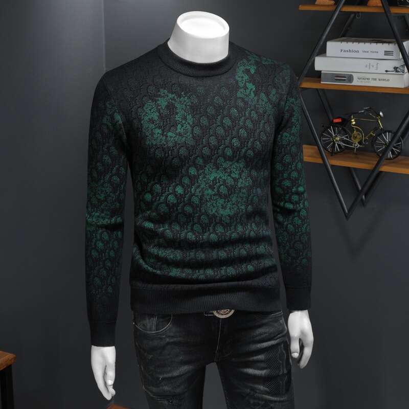2025 New Winter Round Neck Slim Fit Youth Plus Size Knitted Fashion Men's Pullover Sweater