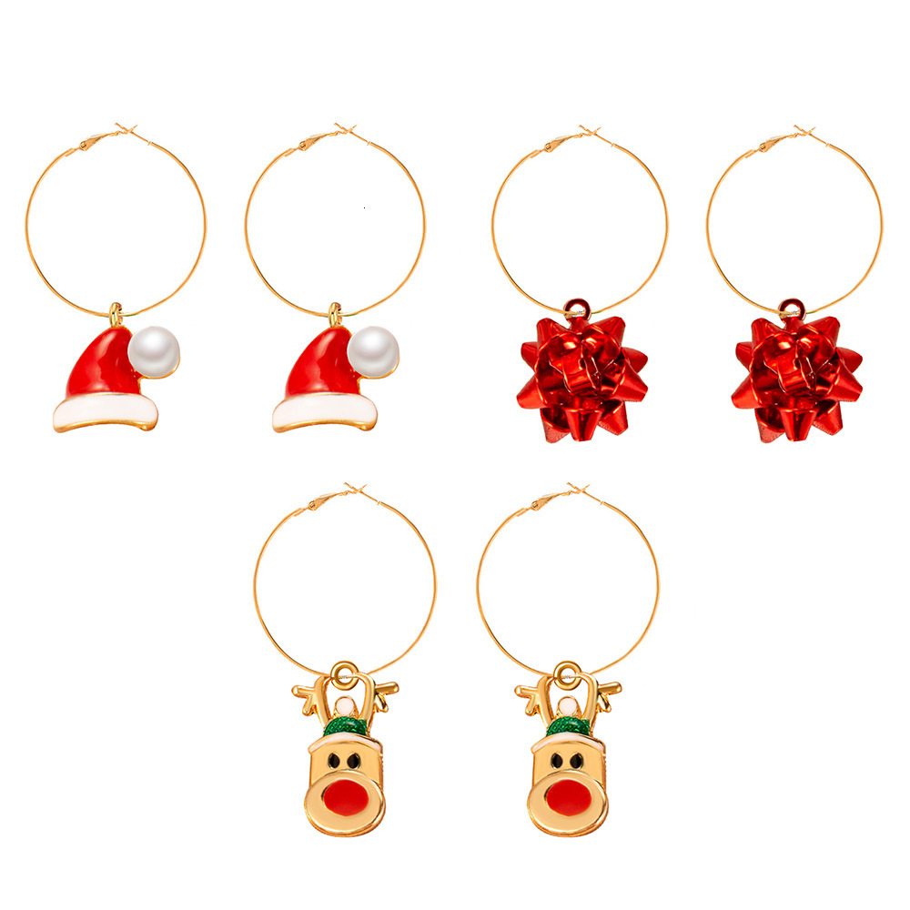 Three-piece Colorful Flower Christmas Hat Elk Earrings Women's Set Ear Accessories