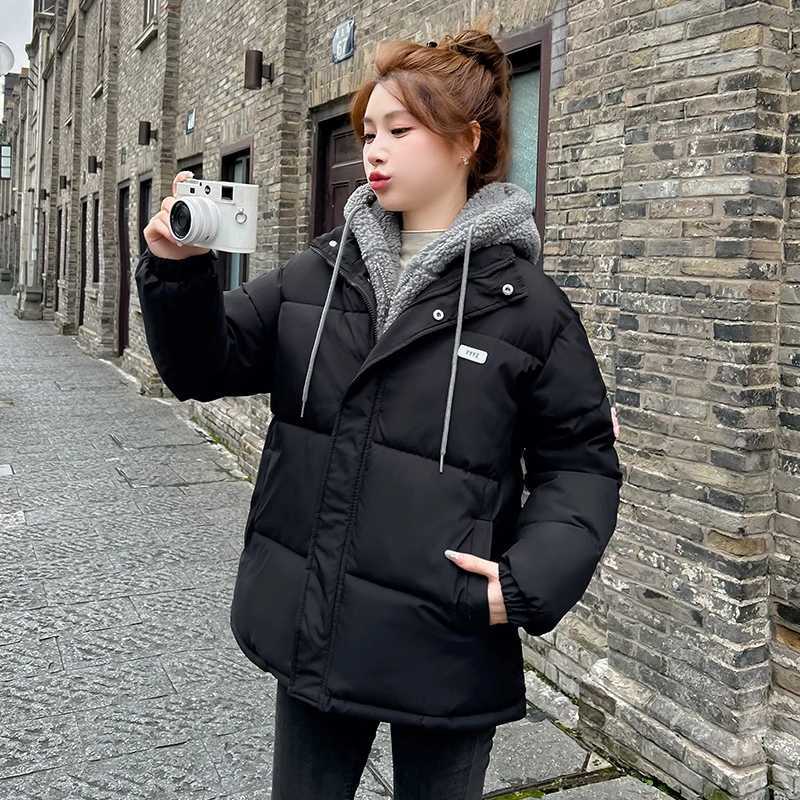 Fashion New Thick Wool Coats Loose Winter Down Cotton Padded Jackets Loose Womens Fake Two-piece Coats Hooded Quilted JacketT251105