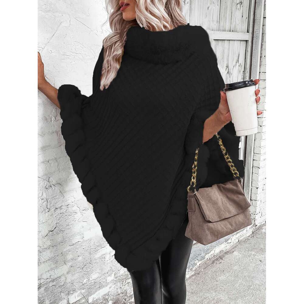 Cozy Sweater Cozy Lightweight Women's Faux Fur Trimmed Oversized Cape Ruffled Hem Cardigan In Brown Gray | Perfect For Fall & Winter, Casual To C