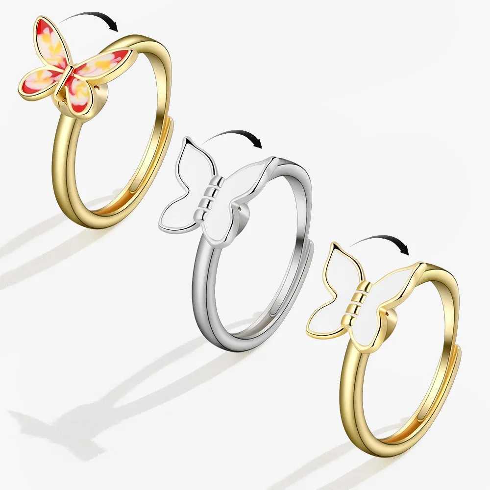 SMJEL Fidget Spinner Ring Anxiety for Women Multiple Crystal Flower Eye Butterfly Animal Ring Rotate Anti Stress Wedding Jewerly Z250407