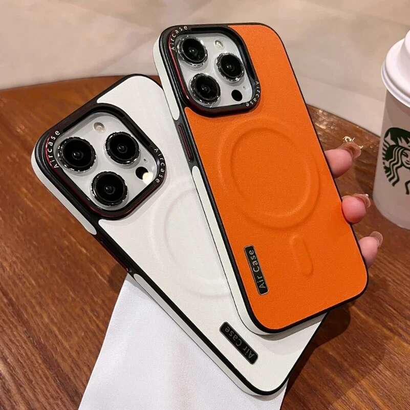Business Double Color Leather Magsafe Case 12 13 16 15 Pro Max Magnetic Matte Soft Shockproof Cover for iPhone 15Pro