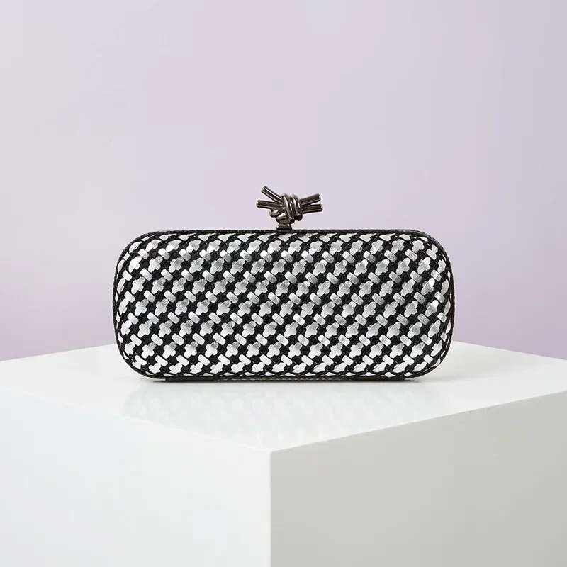 Gold Evening Clutch Bag For Women Leather And Bright E Woven Purse Elegant Ladies Metal Knot Party Handbag Bolsas Femininas