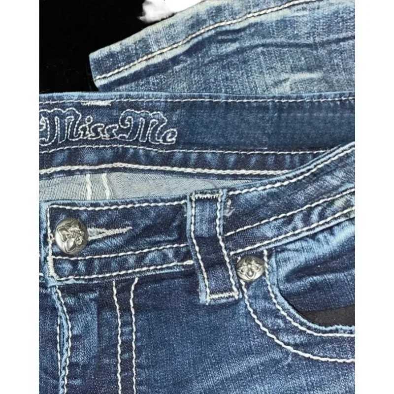 Retro Miss Me Boot Cut Jeans Female Y2K New Blue Jeans Embroidered Wing Pocket Hip Hop Harajuku Gothic Wide Pants Street Wear Z251104