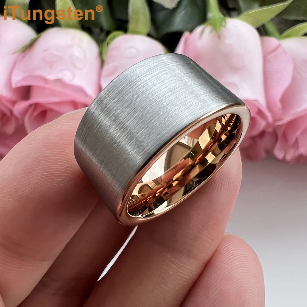 iTungsten 12mm Mens Womens Large Sizes Tungsten Fashion Jewelry Ring Pipe Cut Brushed Finish Comfort Fit 251031