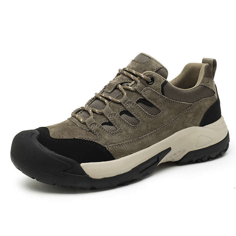 Large solid color low cut sports fashionable lace up casual thick soled hiking shoes, anti slip outdoor men's shoes