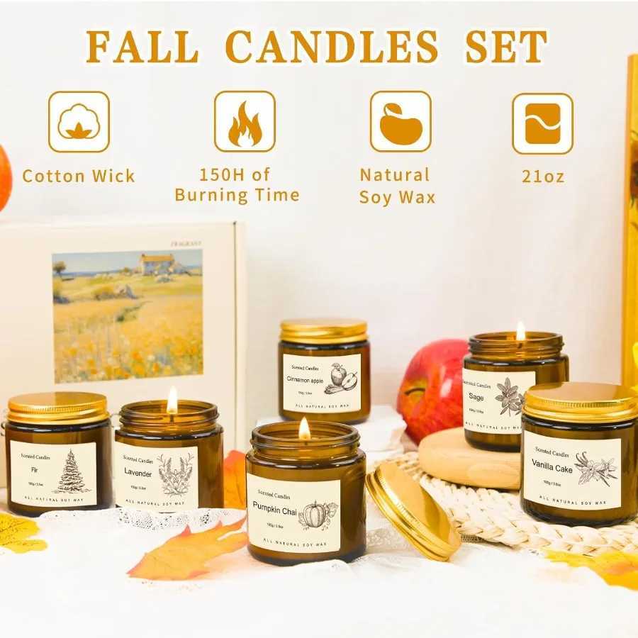 6 Pack Fall Scented Candles for Home Decor Natural Soy Aromatherapy Candles Ideal for Autumn Winter Holidays Perfect Gift Set f C251105