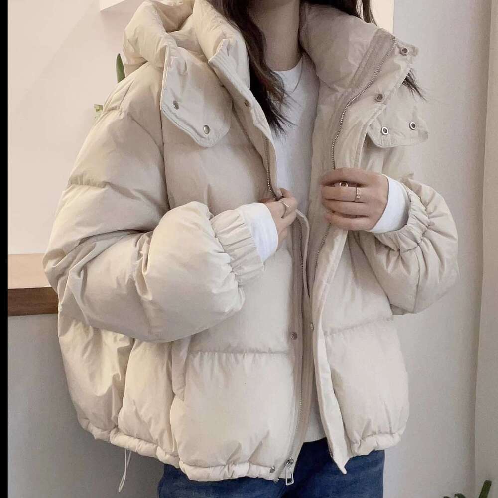Women's Short Jacket New Korean Style Loose Plus Size Fashion Hooded Versatile Thin Cotton Coat Trendy B5