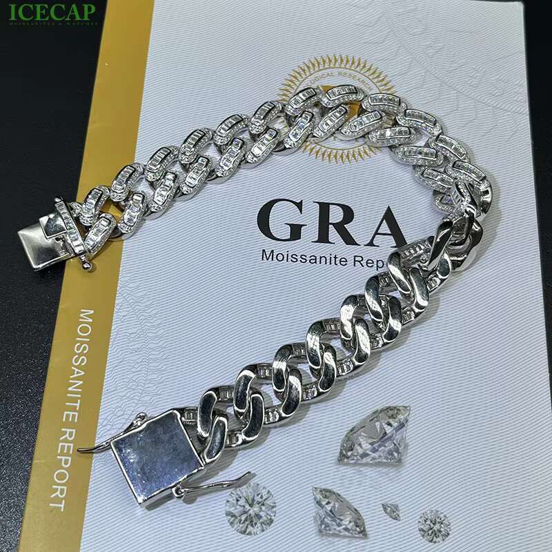 Hip Hop Moissanite Chain Diamond Link Chain Bracelet VVS Clarity New Trendy Sliver Moissanite Bracelet for Men