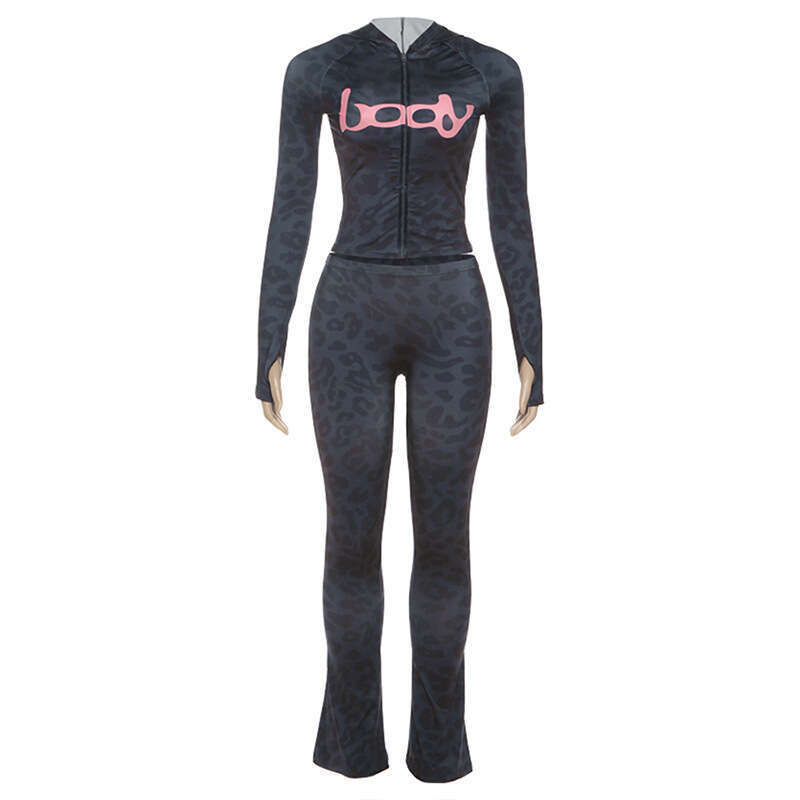 2025 Autumn Women's New Fashion Hooded Camouflage Print Sleeve Sports Trendy Slim Fit Long Pants Two-Piece Set