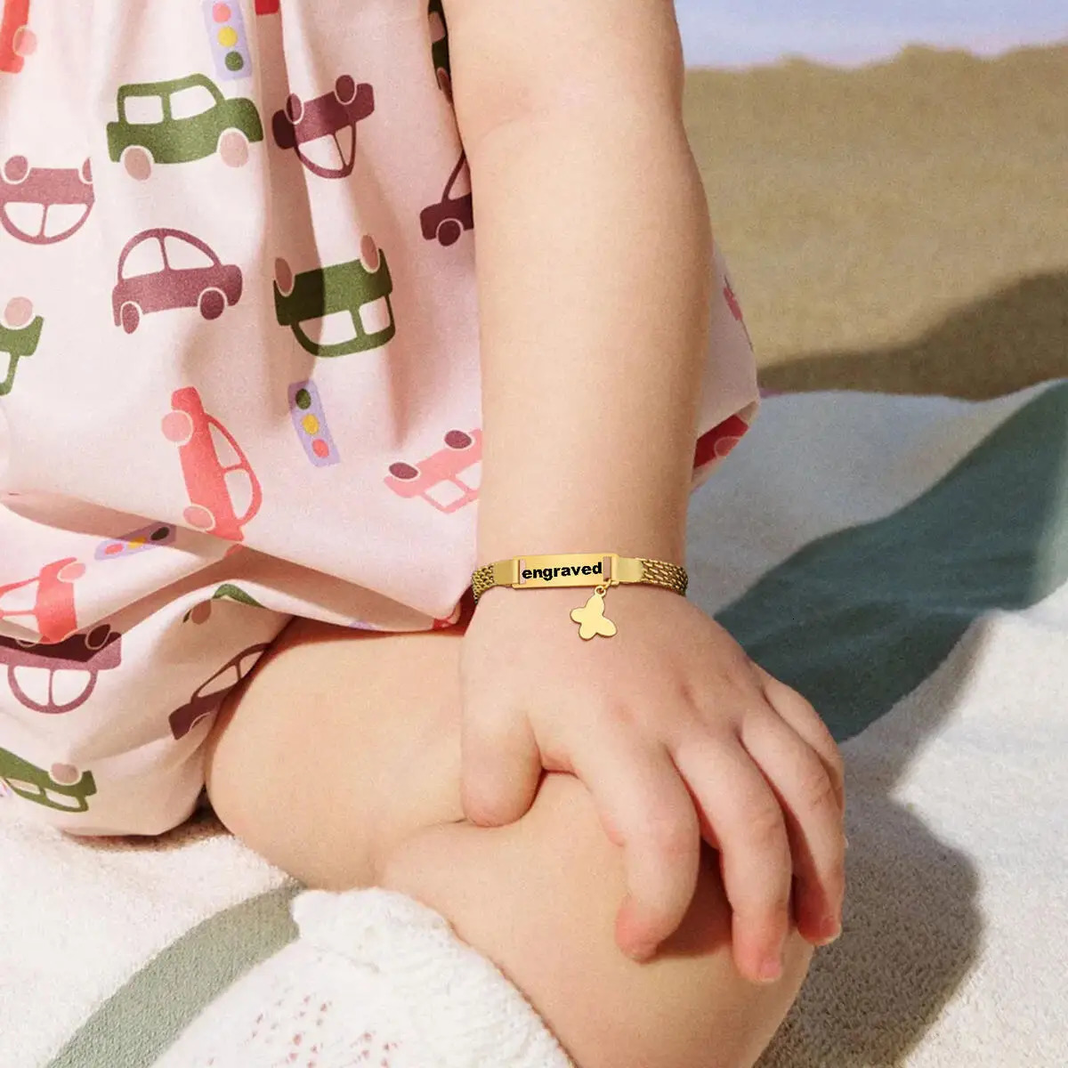 Free Custom Bracelet For Baby Engravable Butterfly Heart Name Bracelets Personalized Stainless Steel Mesh Chain Adjustable 250327