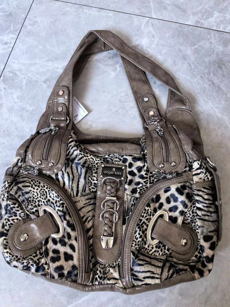 Retro Leopard Print Tote Largecapacity Underarm Shoulder Crossbody Bags for Women 251031