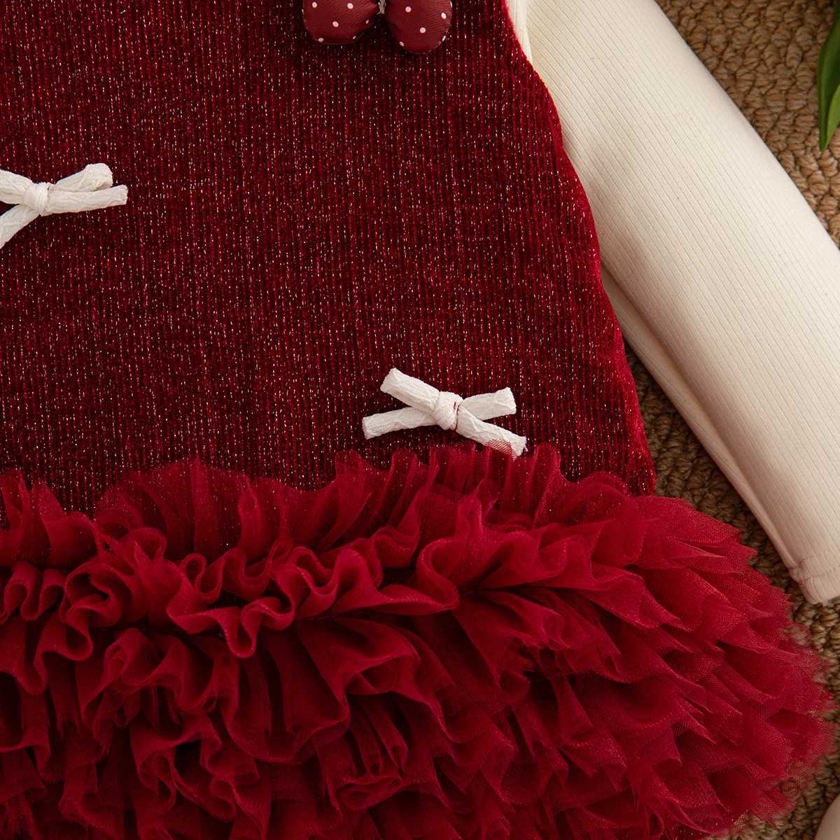 Baby Girl Dress Fall/Winter Solid Color Bow Long-Sleeve Girl Dress Cute Christmas-Themed Baby Dress Baby Girl Clothing Y251105