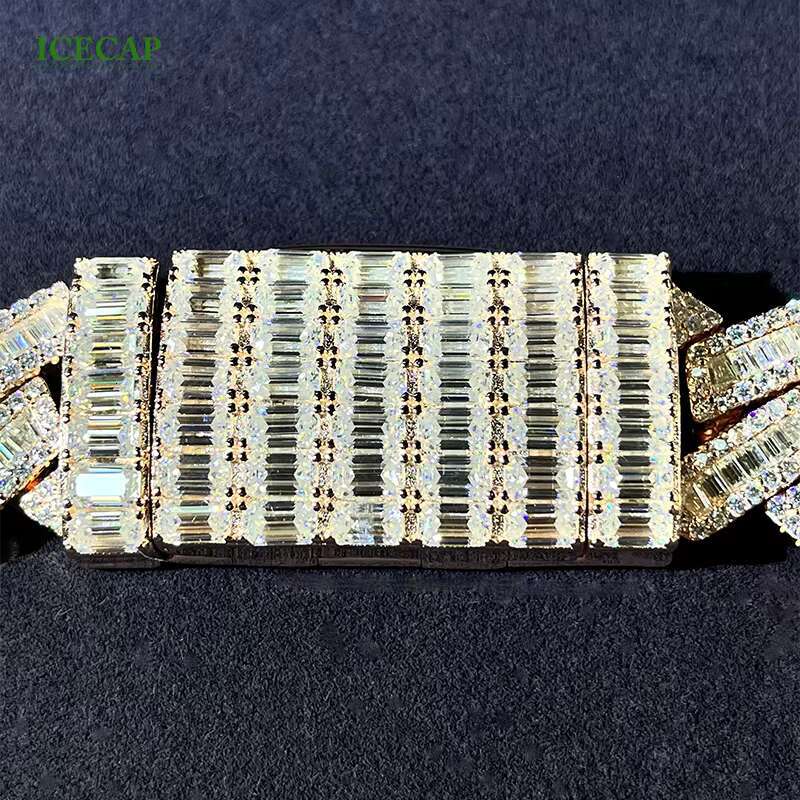 Customization Full Iced Out Moissanite Diamond 925 Silver Cuban Link Chain Baguette round Moissanite Hiphop Cuban Necklace