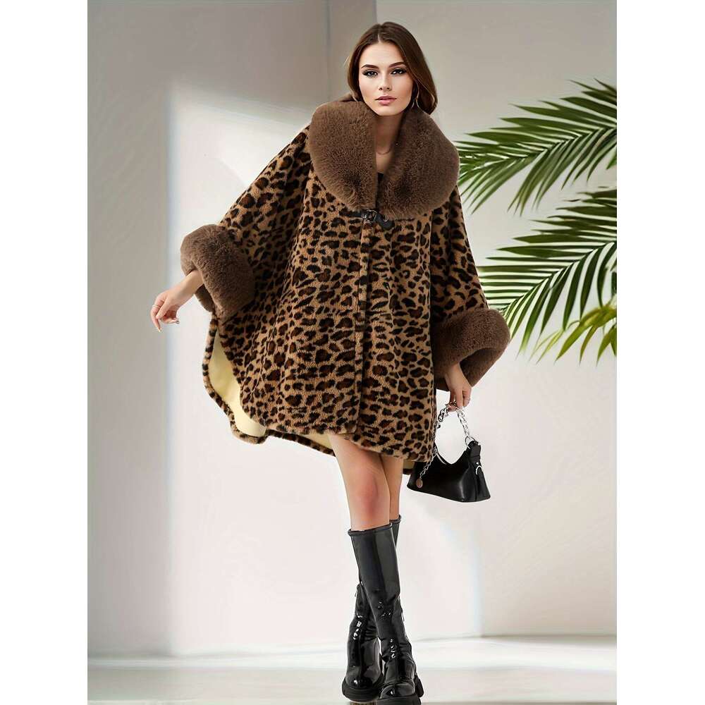 Autumn And Winter Thickened Cow Zebra Leopard Print Spotted Shawl Canopy Loose Faux Fur Bat Style Open Cardigan Cloak