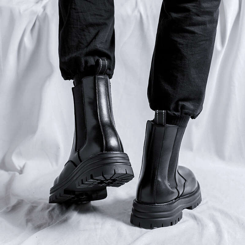 Cut West men's British style leather thick soled Martin boots, autumn and winter with fleece, mid top high street workwear, short boots trend