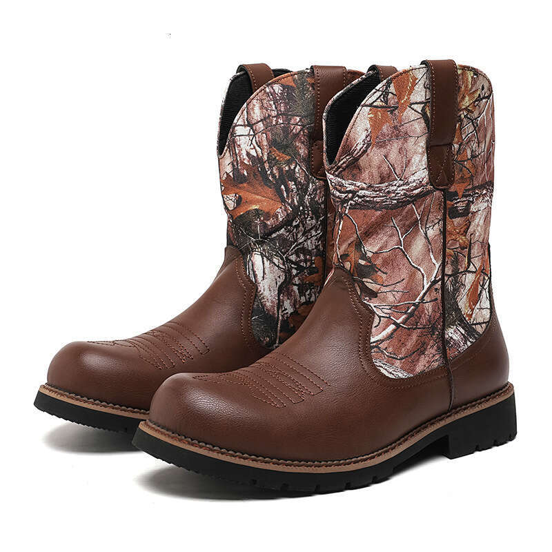 Men's big size autumn and winter new style fashionable high top leather shoes trendy denim knight boots