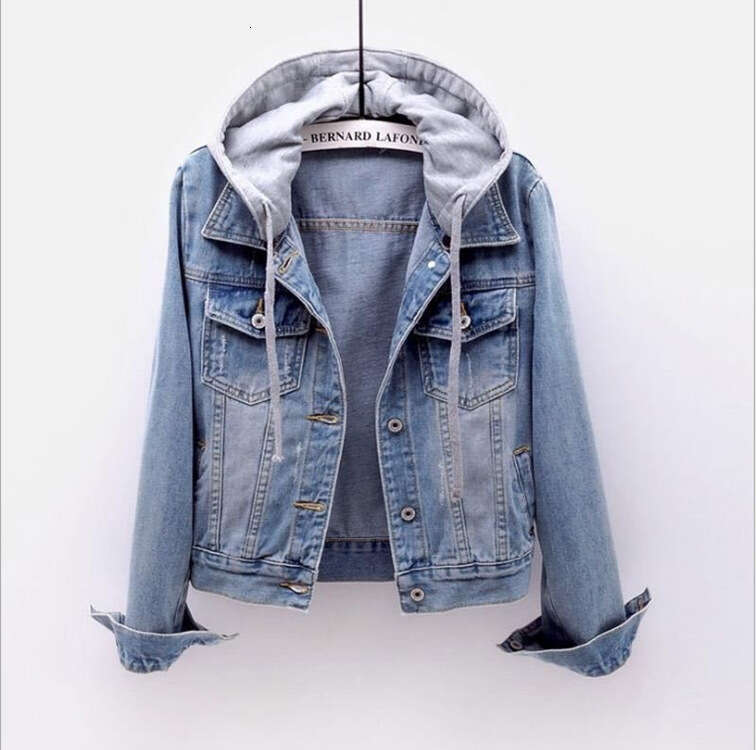 Japanese Korean Super Popular Denim Jacket For Women, Short Style, Spring And Autumn New Long Sleeve Slim Fit Hooded Jacket, Student Top B5