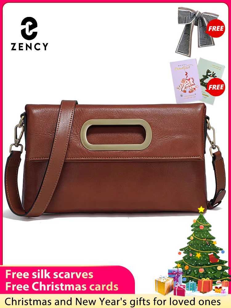 Zency Genuine Leather Vintage Designer Handbag For Women Large Capacity Shoulder Bag New Brown Crossbody Bag Tote Bag Purse 2024 Z251104