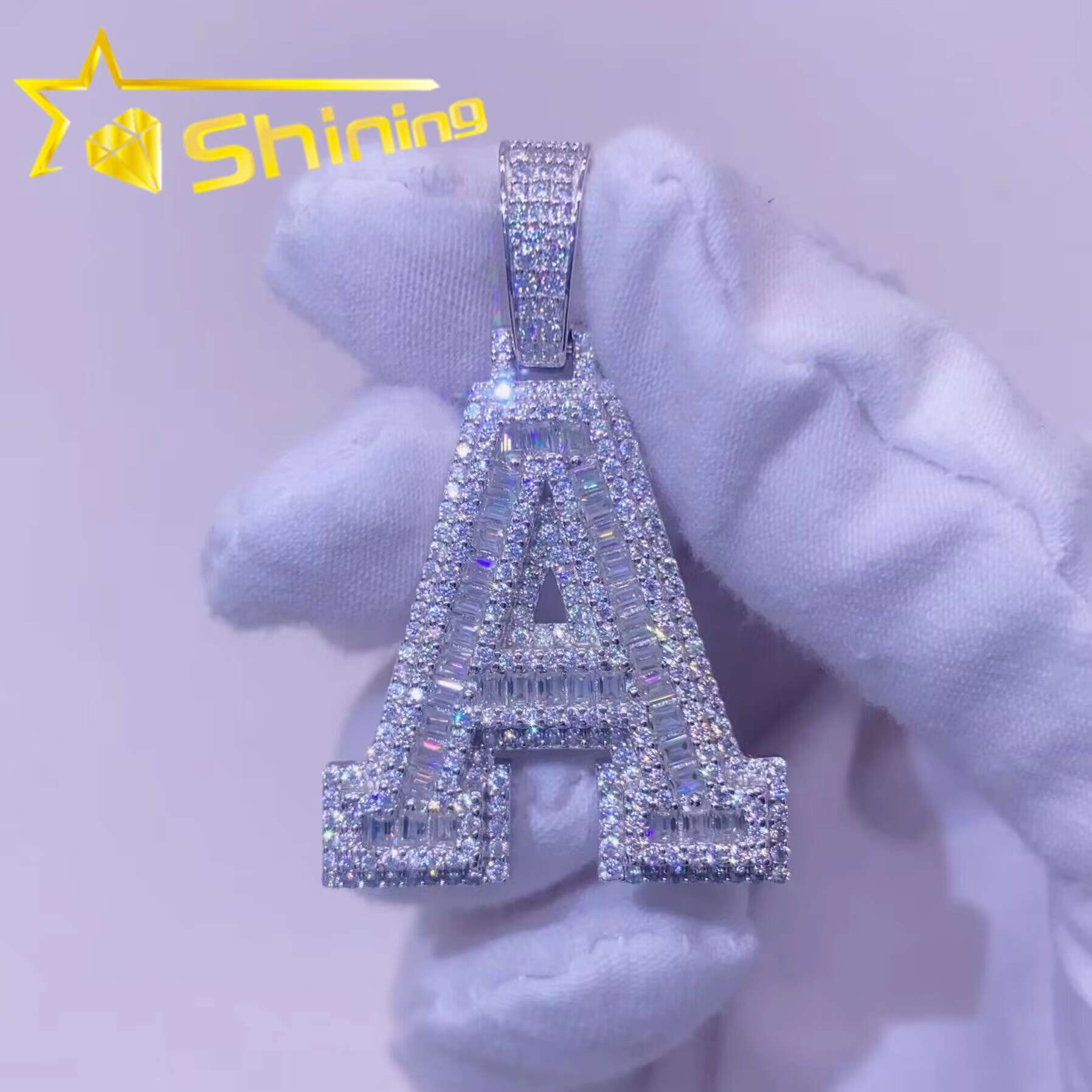 Pass Diamond Tester Custom S925 Sterling Silver Micro Pave Hip Hop Iced Out Vvs Moissanite Diamond Letter Pendant